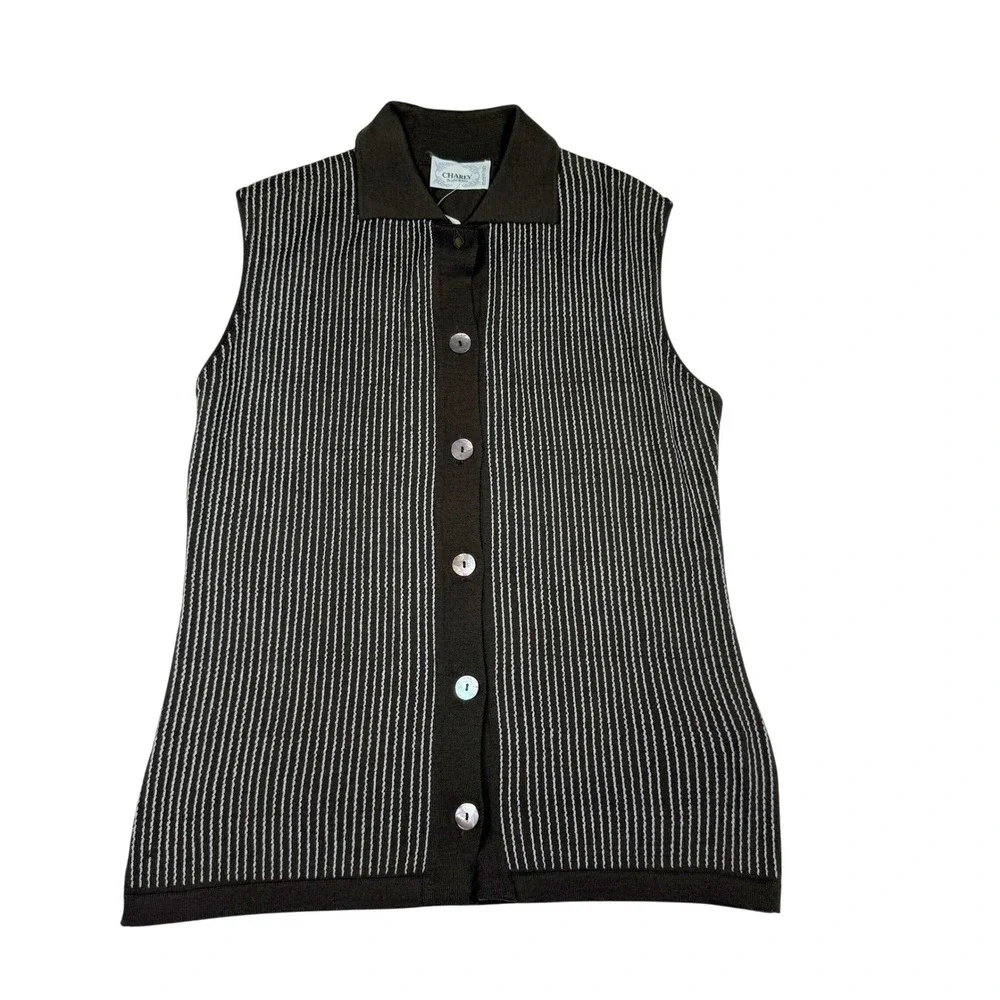 VTG deadstock Charly Studio Donna Knit Vest Brown Pinstripe Italy *Flaw‎